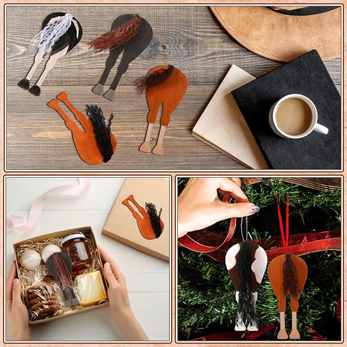 Geelin 24 Pcs Christmas Wooden Horse Craft Western Ornament Unfinished Wooden Cutouts Horse Painting Kit Unicorn Ornament DIY Cowboy Craft Paint Your Own Art for Christmas Party Favors(Buttock)