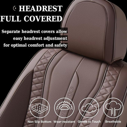 Coverado Car Seat Covers Full Set, Front Seat Cover and Back Seat Covers for Cars, Faux Leather Waterproof Seat Covers, Car Seat Protectors, Automotive Seat Covers Universal for Most Vehicles Coffee