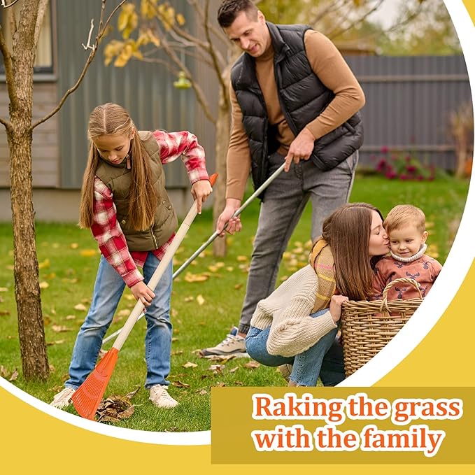 Therwen 12 Pcs Kids Rakes for Leaves 31'' Child Size Plastic Lawn Rakes, Garden Rakes with Plastic Rake Head and Wooden Handle, Kids Gardening Tools for Camping Debris Flower Beds, Boys Girls Gifts