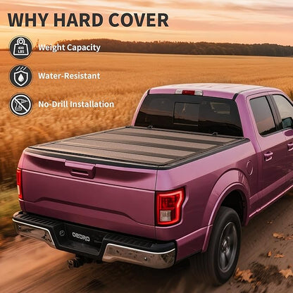 OEDRO Low-Profile Hard Quad-Fold Tonneau Cover Compatible with Dodge Ram 1500 New Body 2019 2020 2021 2022 2023 2024 2025 2026 5.7ft Bed Without Rambox, One-Handed Quick Release, Drainage Design