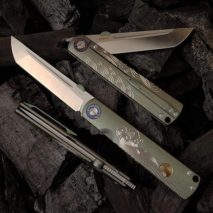 Handmade CPM-S35VN Powder Steel Japanese Pocket Knife, TC4 Titanium Alloy Handle, Camping and Hiking, Can be Gifted to Husband and Wife