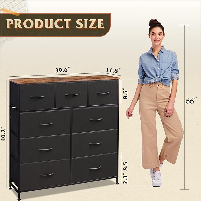 WLIVE 9 Drawer Dresser, Fabric Storage Tower
