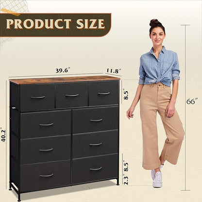 WLIVE 9 Drawer Dresser, Fabric Storage Tower