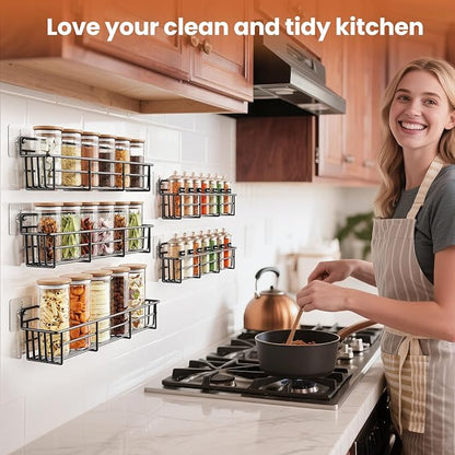 Mystozer 5 Pack Spice Rack Seasoning Organizer Wall Mount, Screw or Adhesive