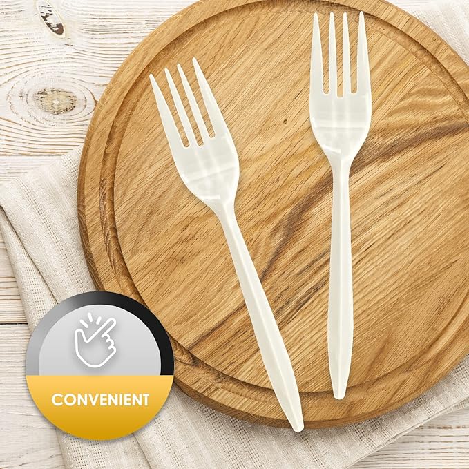 PAMI Plastic Forks 1000 Count Bulk Pack Medium Weight Disposable Utensils for Parties Catering Takeout & More Sturdy Cutlery (Forks Forks White)