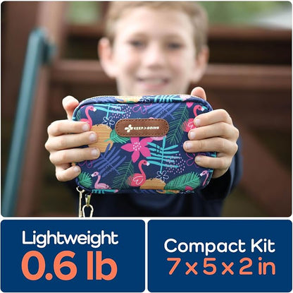 KeepGoing Travel First Aid Kit for Kids – 130 Pc. for Car, Home, Purse, Diaper Bag & Backpack with Latex-Free Bandages - Mini First Aid Kit Travel Size TSA-Approved