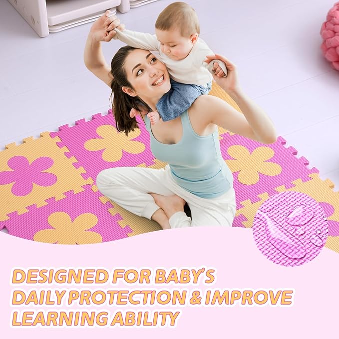 Coolcandy Baby Play Mat Without Fence, 9Pcs Interlocking Puzzle Floor Mat, 0.4" Thick Non-Toxic EVA Foam Play Mat, for Infants & Toddlers 3-36 Months, Soft Puzzle Tiles for Play Areas