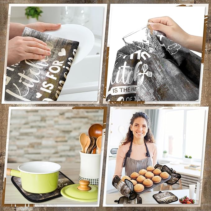 Fourluoo 10 Pcs Farmhouse Kitchen Decor and Accessories Set 4 Kitchen Towels 2