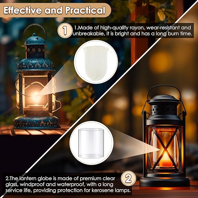 11 Pcs Propane Lantern Mantles with Glass Replacement Globe, Standard Lantern Replacement Parts U Shape & Mantles, Camp Lamp Mantle Compatible with Coleman Fuel Lamp for Outdoor Camping