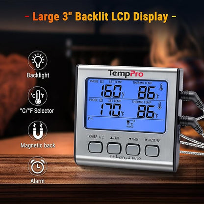 TempPro TP17 Dual Probe Digital Cooking Meat Thermometer Large LCD Backlight