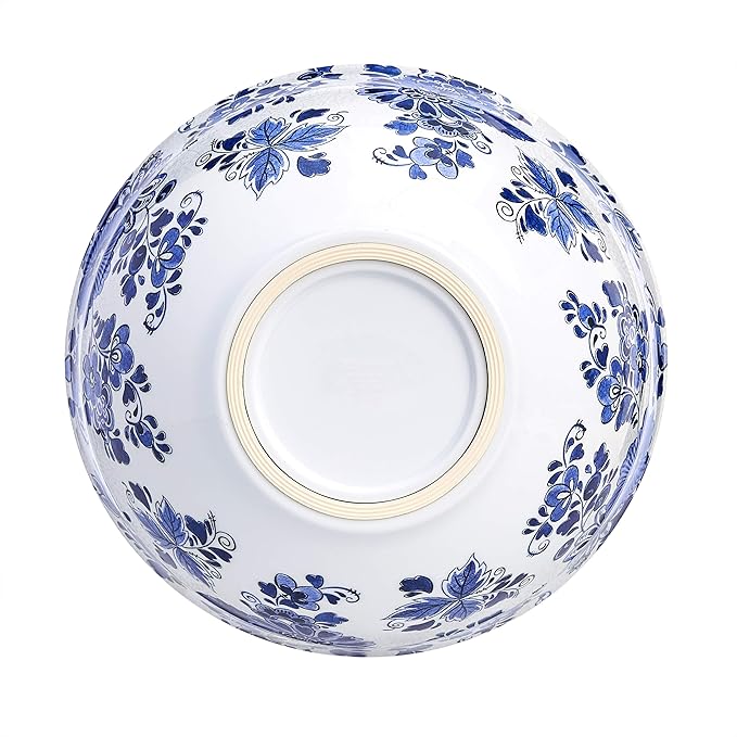 Amazon Basics Nesting Melamine Mixing Round Bowl with Lid and Non-Slip Base, 5 Sizes, Blue and White Floral, Set of 10, 4 quarts, 3 15/16",7 9/16",8 7/8",10",11 1/4"