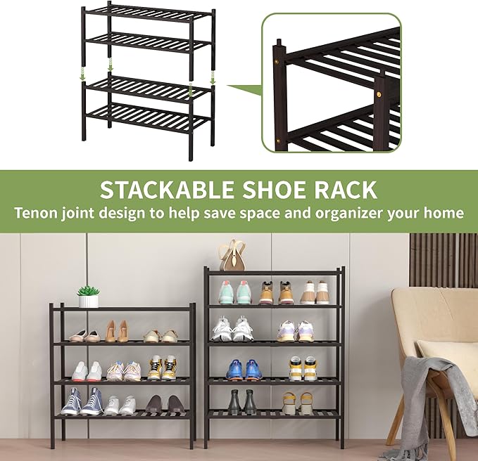 ROMGUAR CRAFT 4 Tier Bamboo Shoe Rack