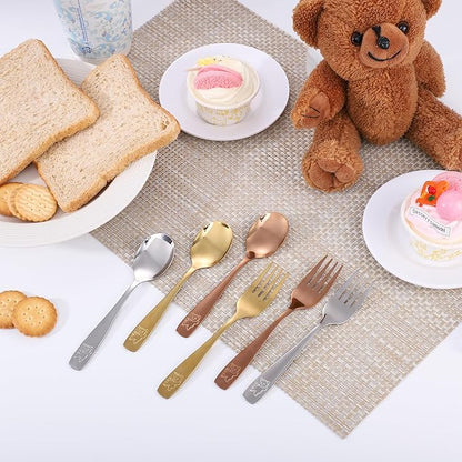 6 Piece Stainless Steel Kids Silverware Set,Toddler Utensils,Children Safe Food Grade Forks and Spoons,Mirror Polished, Dishwasher Safe