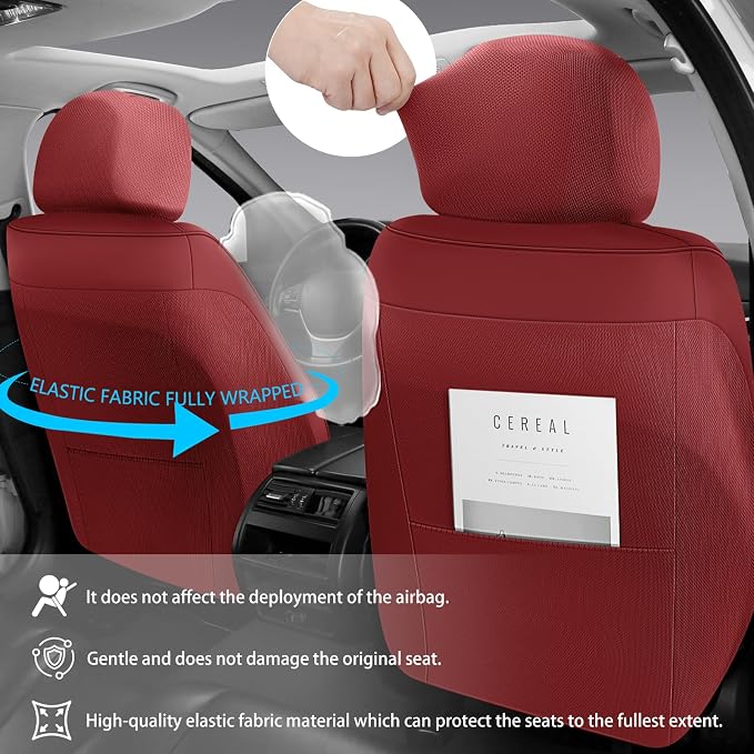 NS YOLO Leather Car Seat Covers Full Set,Universal Fit for Most Cars,SUVs and Sedans,Waterproof Luxury Leatherette Cushions, 5 Seats Protectors (Wine Red, Front Pair-2 Seats(Driver and Passenger))