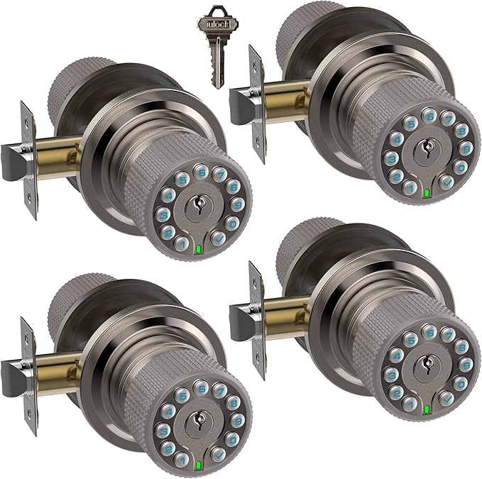 iulock Smart Door Knob with Keypad and Key, Keyless Entry Door Lock with Rubber