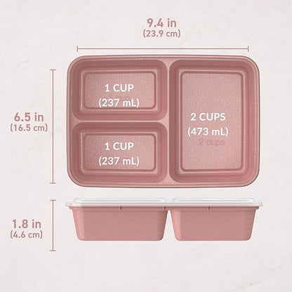 Bentgo Prep - 20-Piece 3-Compartment Reusable Meal Prep Containers with Lids, PFAS & BPA Free Materials, Durable, Microwave, Freezer, & Dishwasher Safe To Go Food Storage (Rosette Glitter)