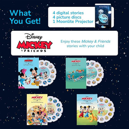 Moonlite Storytime Mini Projector with 4 Mickey Mouse and Friends Stories, A Magical Way to Read Together, Digital Storybooks, Fun Sound Effects, Learning Gifts for Kids Ages 1 and Up