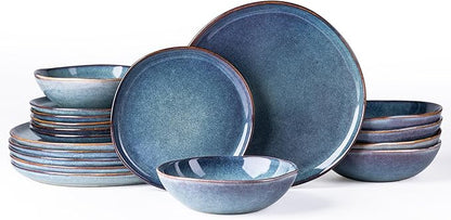 AmorArc Ceramic Dinnerware Sets,Handmade Reactive Glaze Stoneware Plates and Bowls Set,Highly Scratch Resistant | Dishwasher & Microwave Safe Dishes set,Service for 6 (18pc)