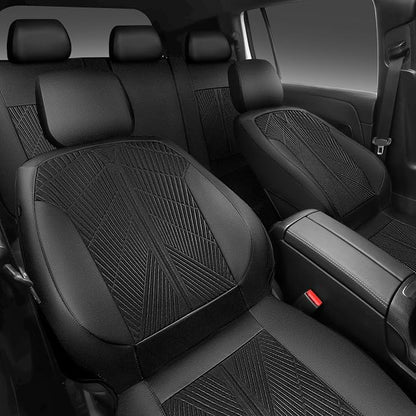CAR PASS Leather Oxford Car Seat Covers Full Set, All-Weather Non-Slip Durable, Universal Fit for SUVs Sedans Trucks Vans Automotive, Armrest Airbag Compatible, 3D Emboss 5 Black