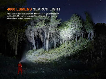 Fenix HP35R SAR 4000 Lumen USB-C Rechargeable Headlamp, with Spotlight and Floodlight and Flame Retardant Headband for Search and Rescue, Outdoor Use, Emergencies and More