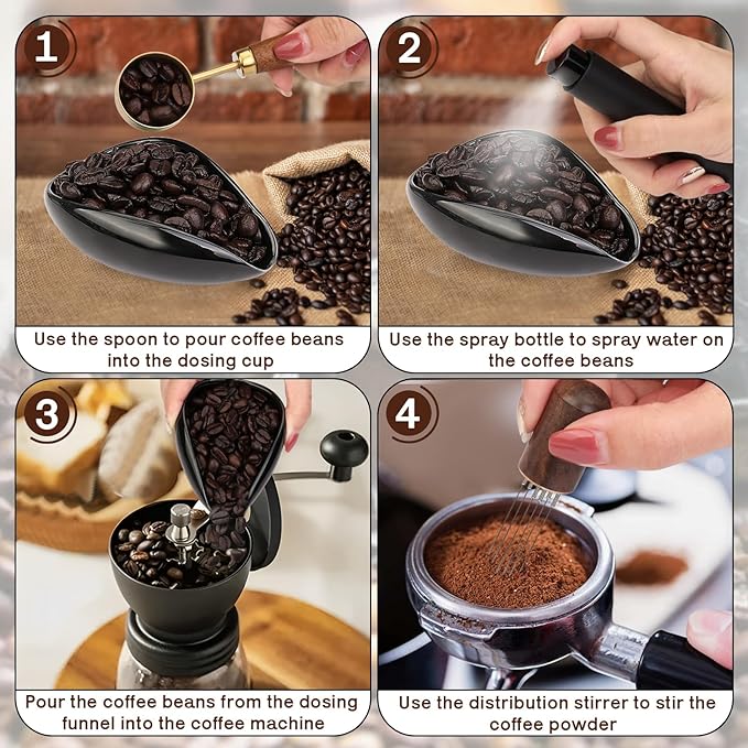 4Pcs Coffee Bean Dosing Cup, Spray Bottle, Spoon and Stirrer Tool Set, Coffee