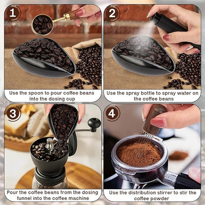4Pcs Coffee Bean Dosing Cup, Spray Bottle, Spoon and Stirrer Tool Set, Coffee