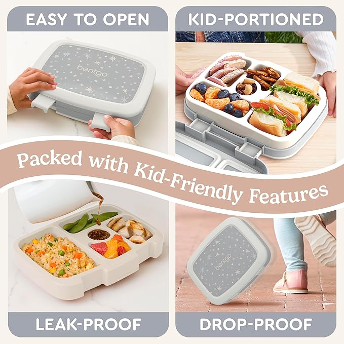 Bentgo Kids 5-Compartment Leak-Proof Bento-Style Lunch Box (Whimsy & Wonder Collection) - Ideal for Ages 3-7, Drop-Proof & Durable, Dishwasher Safe, & PFAS & BPA-Free Materials (Starry Sprinkle)