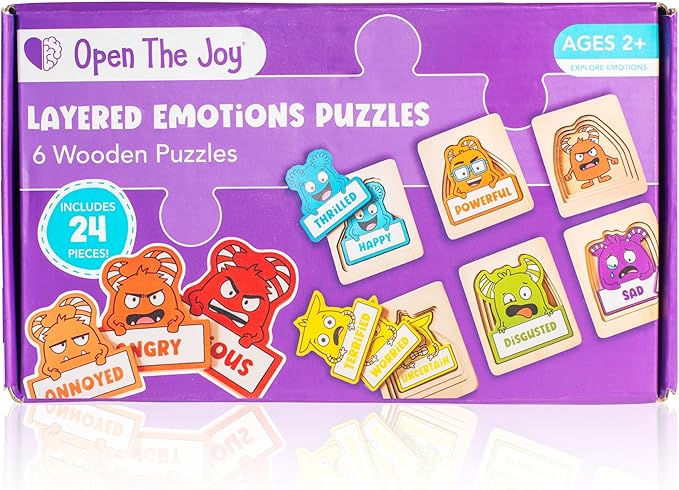 Open The Joy Layered of Emotions Puzzles – 24-Piece Emotional Regulation Puzzle for Kids | SEL Learning Tool for Identifying & Expressing Emotions | Wooden Puzzle for Ages 4+
