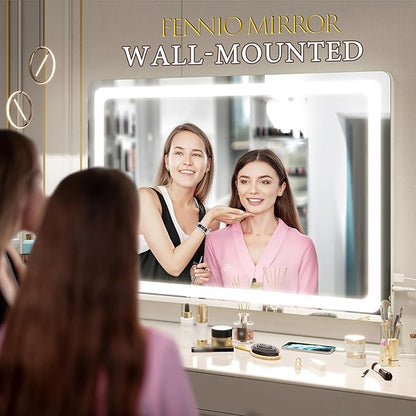 FENNIO Vanity Mirror with Lights 32"x22", Lighted Makeup Mirror, Large Vanity