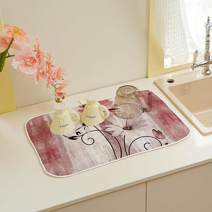 Floral Dish Drying Mat 18x24 Inches