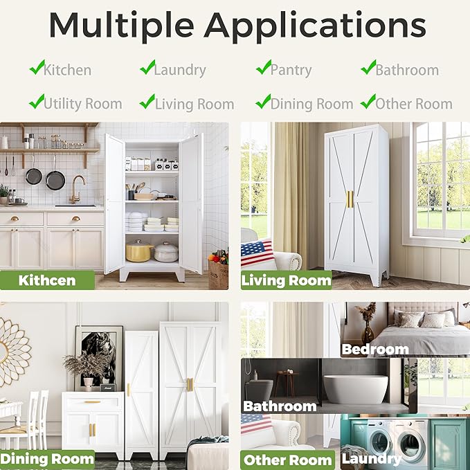 COFaR White Farmhouse Storage Kitchen Pantry Cabinet