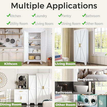 COFaR White Farmhouse Storage Kitchen Pantry Cabinet