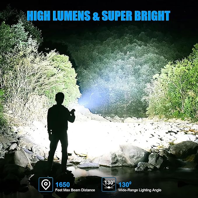 Magnetic Flashlight Rechargeable, High Lumens Super Bright Small LED Pocket Flashlights with COB Side Light, Type C, Zoomable, 7 Modes, IPX7 Waterproof Best Tactical Flash Light for Camping