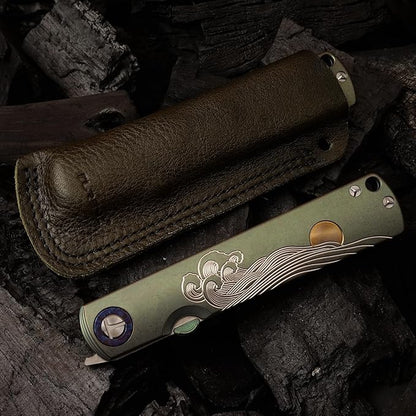 Handmade CPM-S35VN Powder Steel Japanese Pocket Knife, TC4 Titanium Alloy Handle, Camping and Hiking, Can be Gifted to Husband and Wife