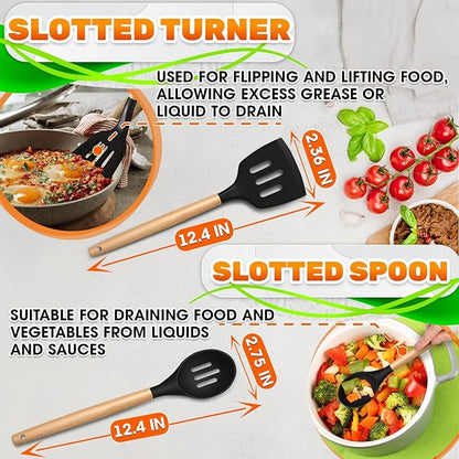 14 PCs Black Silicone Cooking Utensils Set