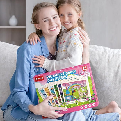 SYNARRY Unicorn Mermaid Princess Fairy Wooden Puzzles for Kids Ages 4-6, 6 Packs 60 PCs Jigsaw Puzzles for Kids Ages 4-8, Preschool Toys Gifts for Toddlers 3-5, Wood Puzzles for 3 4 5 6 Year Old Girls