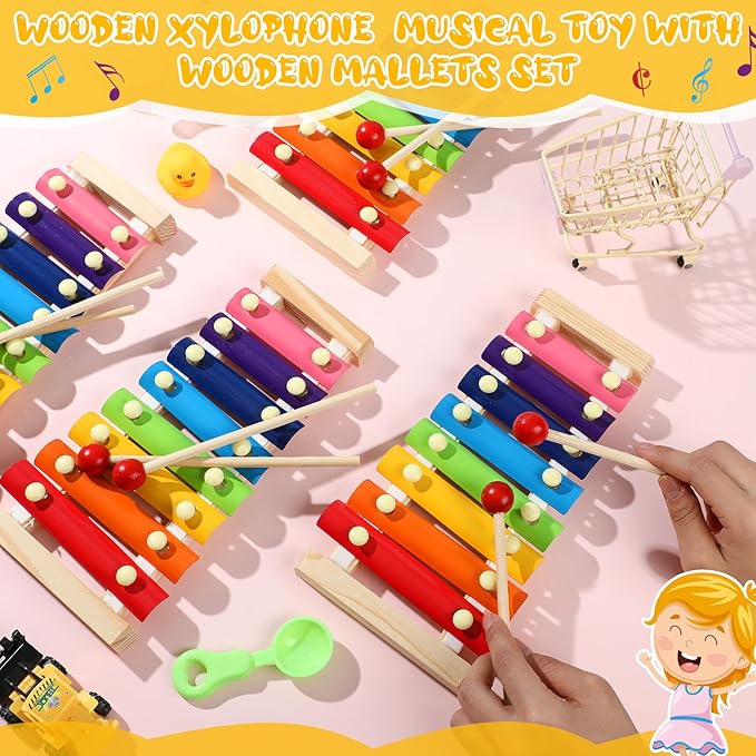 6 Pcs Xylophone for Kids Wooden Xylophone with Mallets Musical Instrument Wood Baby Percussion Kit for Educational Preschool Music Learning
