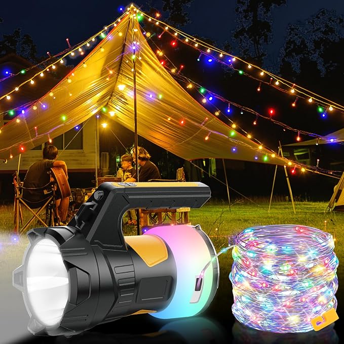 Camping Lantern Rechargeable, LED Flashlight Spotlight Lantern, Waterproof Lantern Flashlight for Hurricane Emergency, Hiking, Outdoor Patio and Garden Party Decoration