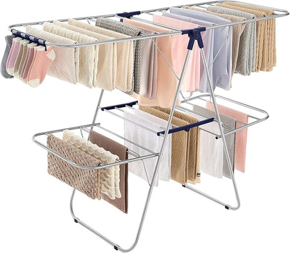 SONGMICS Clothes Drying Rack, Foldable 2-Level Laundry Drying Rack,