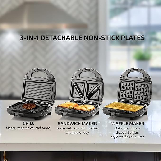 OVENTE Electric Sandwich, Panini and Waffle Maker Set