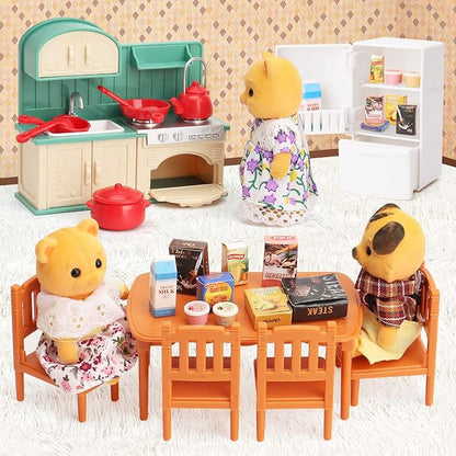 Dollhouse Furniture Set for Kids Toys Miniature Doll House Accessories Pretend Play Toys for Boys Girls & Toddlers Age 3+ with Kitchen