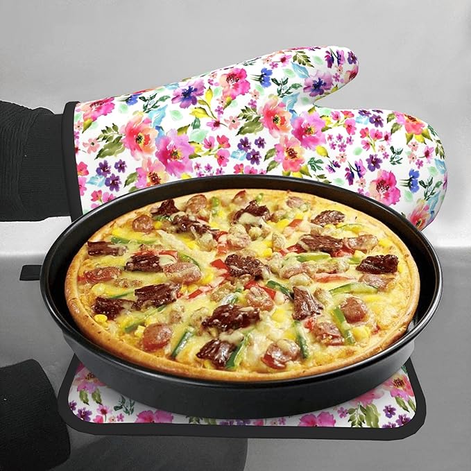 Floral Oven Mitts and Pot Holders Sets Spring Summer Kitchen Mitts Colorful