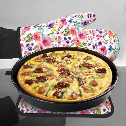 Floral Oven Mitts and Pot Holders Sets Spring Summer Kitchen Mitts Colorful