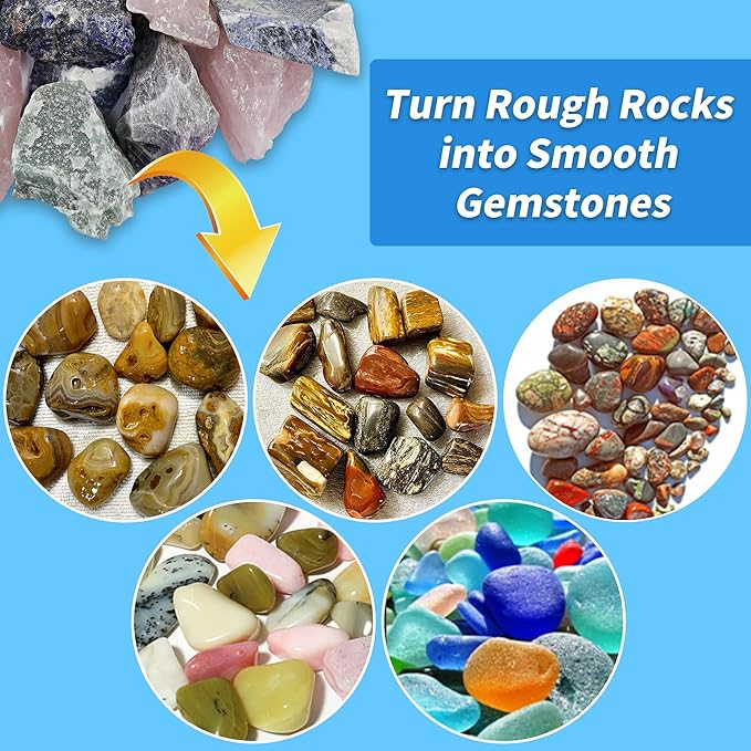 Rock Tumbler Polishing Grits and Ceramic Tumbling Media Kit | Essential for Polishing, 4 Steps Rock Tumbling Refill Media, Polish up to 25 lbs of Rocks, Work with Any Rock Tumblers, For More Tumbles