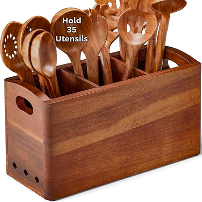 Natural Acacia Wood Utensil Holder