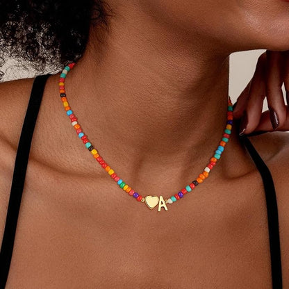 Colorful Initial Necklaces for Girls Women - Beaded Initial Necklace Teen Girl Gifts Trendy Stuff Dainty Bohemian Letter Necklace Personalized Gifts for Girls Women Jewelry