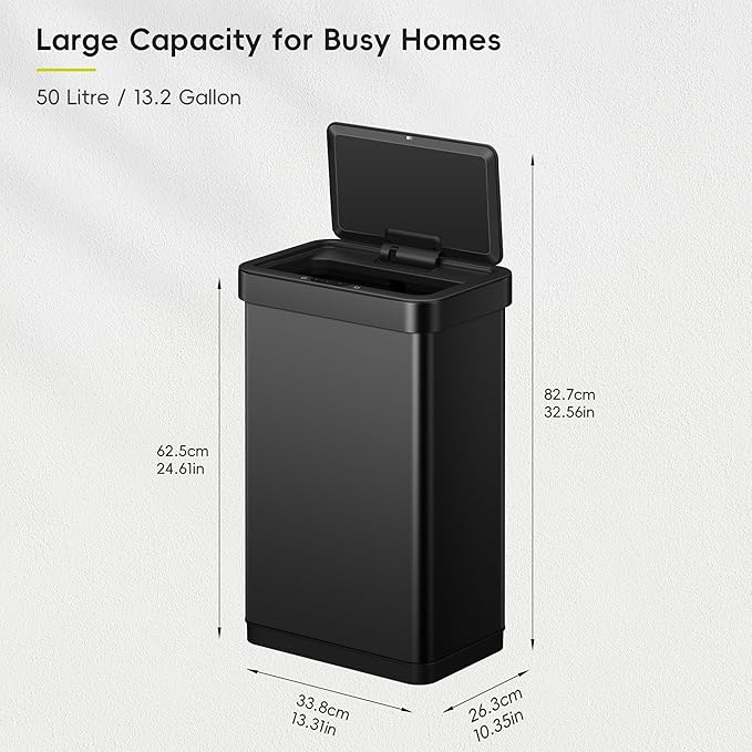 EKO EcoNova 13.2 Gallon/ 50L Automatic Sensor Kitchen Trash Can, Stainless
