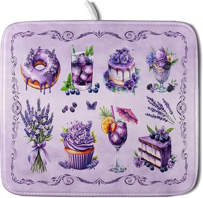 Purple Dish Drying Mats for Kitchen Counter Washable Drying Pad Absorbent