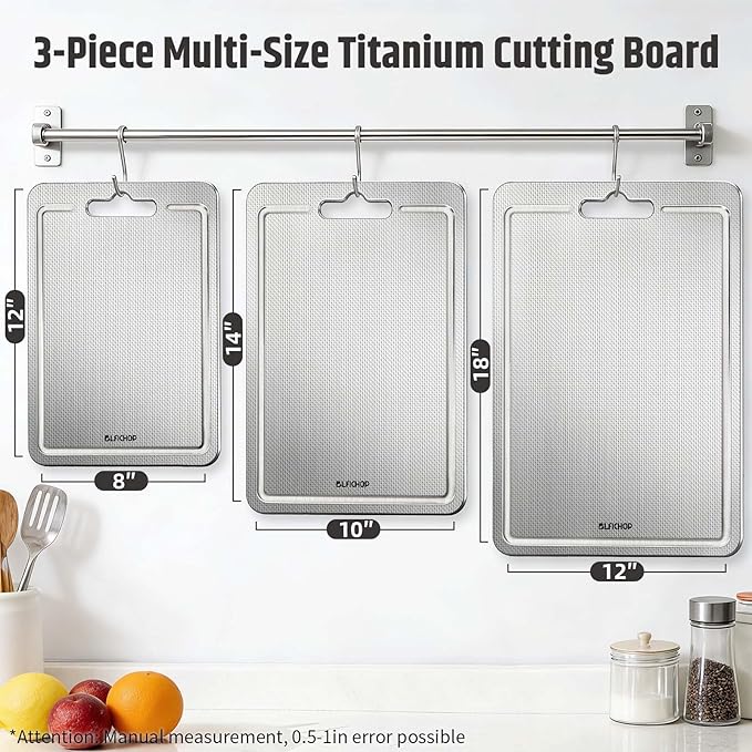 3-Piece Titanium Cutting Board for Kitchen, Double-Sided Scratch-Resistant