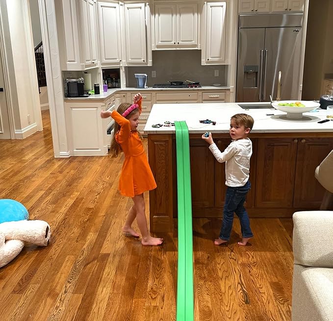FlexTrack 5000 Flexible Race Car Track for Kids Toy with Suction Cups Compatible with Hot Wheels and Diecast 1/64th Cars and More 15 Feet Long Rolls Up Portable Racetrack (Electric Green)